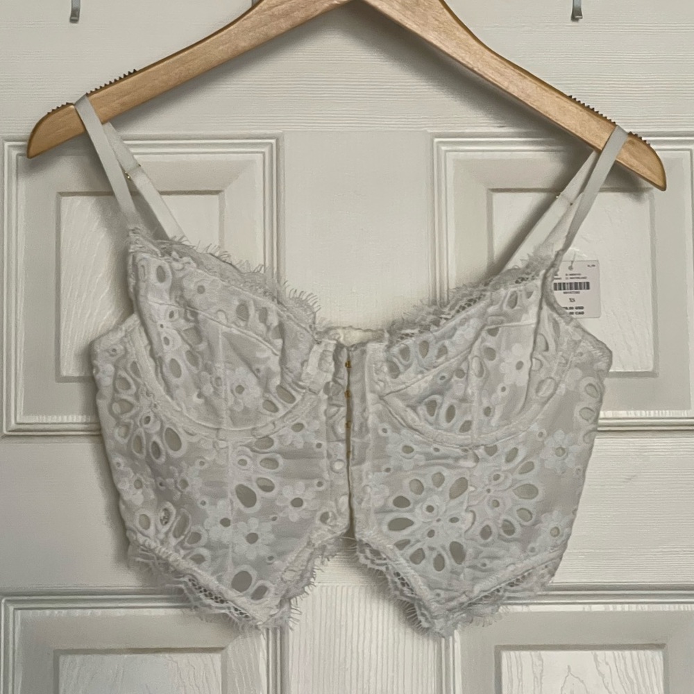 Anthropologie White Eyelet Lace Bustier Crop Top
